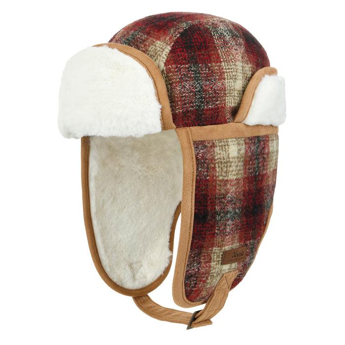 ililily ililily Howels Wool Plaid Pattern Aviator Trapper Trooper Faux Fur Ear Flaps Hat