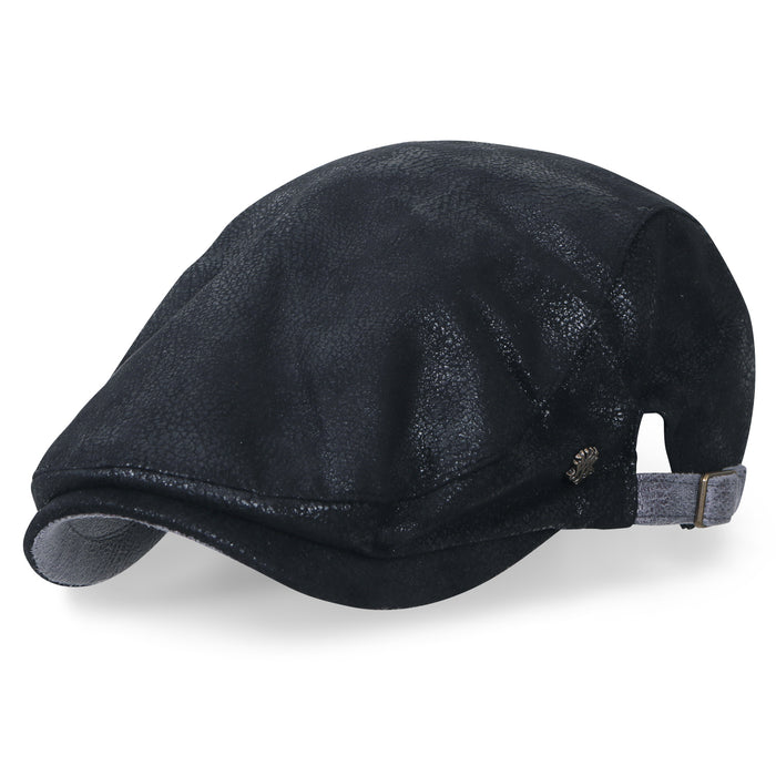 ililily ililily Large Size Faux Leather Gatsby Newsboy Hat Cabbie Hunting Flat Cap