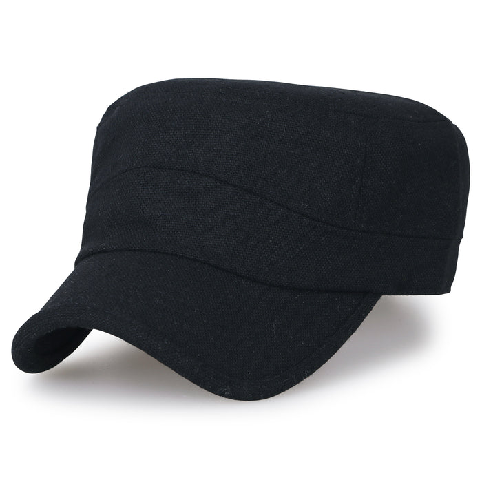 Ililily Ililily Large Size Solid Color Military Army Hat Wool-blend Vintage Cadet Cap