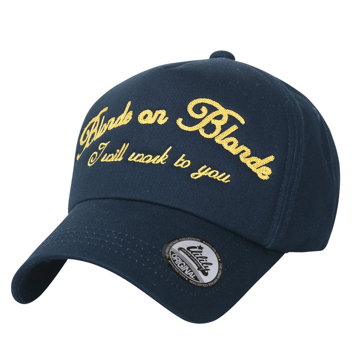 ililily ililily Letter Embroidered Cotton Baseball Cap Strap Back Trucker Hat