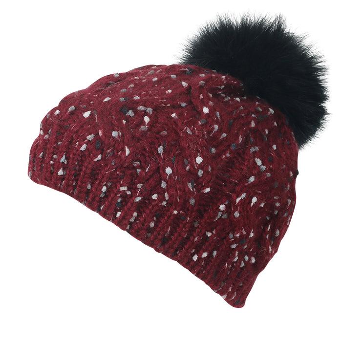 Ililily Ililily Mixed Color Slouchy Soft Beanie Pompom Ribbed Knit Skully Winter Hat