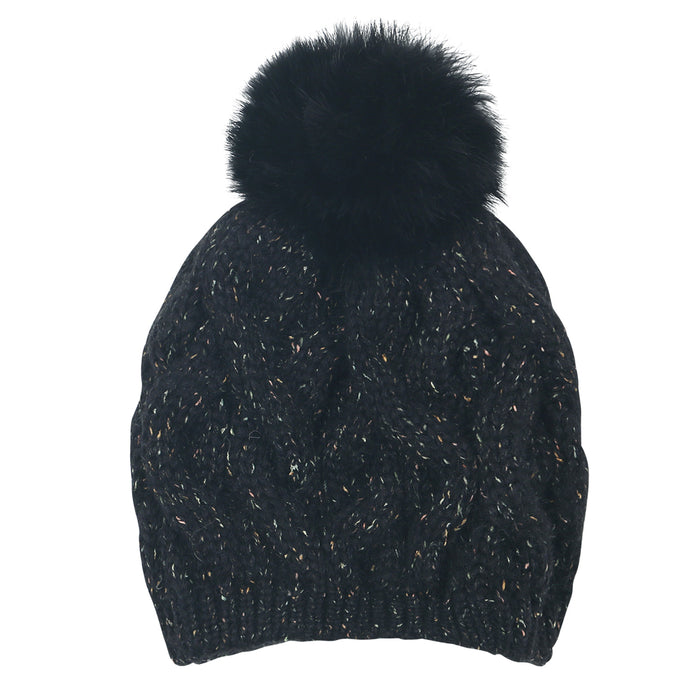 Ililily Ililily Mixed Color Slouchy Soft Beanie Pompom Ribbed Knit Skully Winter Hat