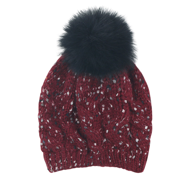 Ililily Ililily Mixed Color Slouchy Soft Beanie Pompom Ribbed Knit Skully Winter Hat