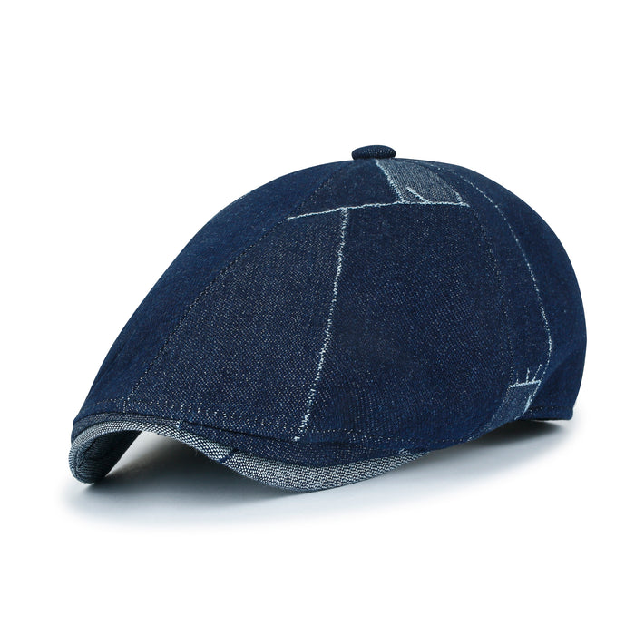 Ililily Ililily Patchwork Denim Cotton Newsboy Hat 6 Panel Cabbie Hunting Flat Cap