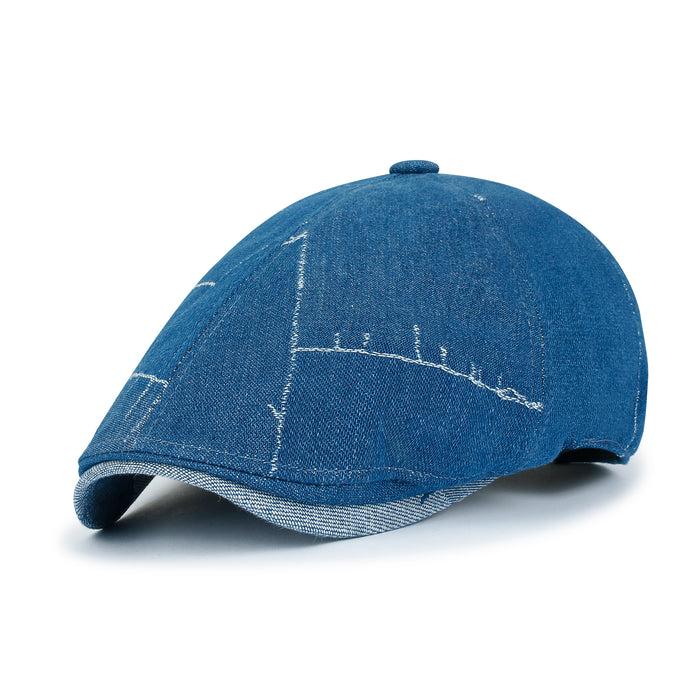 ililily ililily Patchwork Denim Cotton Newsboy Hat 6 Panel Cabbie Hunting Flat Cap
