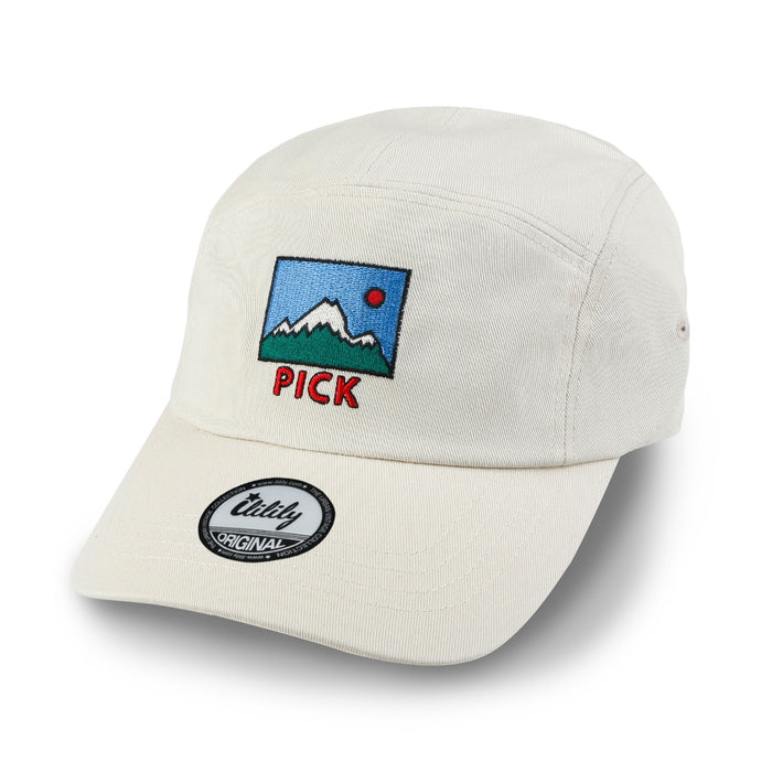 Ililily Ililily Pick Embroidered Panel Camp Hat Solid Color Cotton Flat Brim Cadet Cap