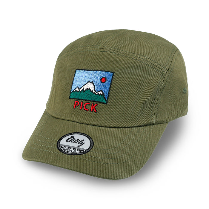 ililily ililily Pick Embroidered Panel Camp Hat Solid Color Cotton Flat Brim Cadet Cap