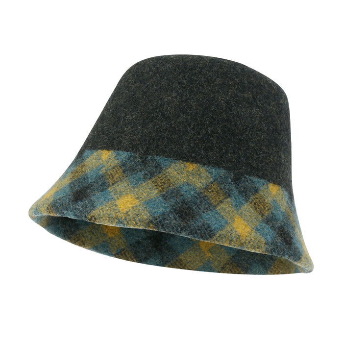 Ililily Ililily Plaid Pattern Brim Knitted Wool Fedora Colorful Winter Bucket Hat