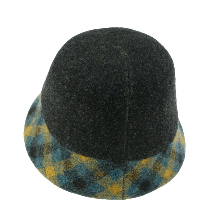Ililily Ililily Plaid Pattern Brim Knitted Wool Fedora Colorful Winter Bucket Hat