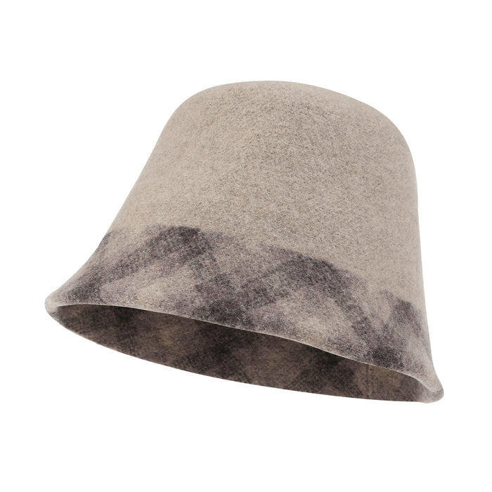 ililily ililily Plaid Pattern Brim Knitted Wool Fedora Colorful Winter Bucket Hat