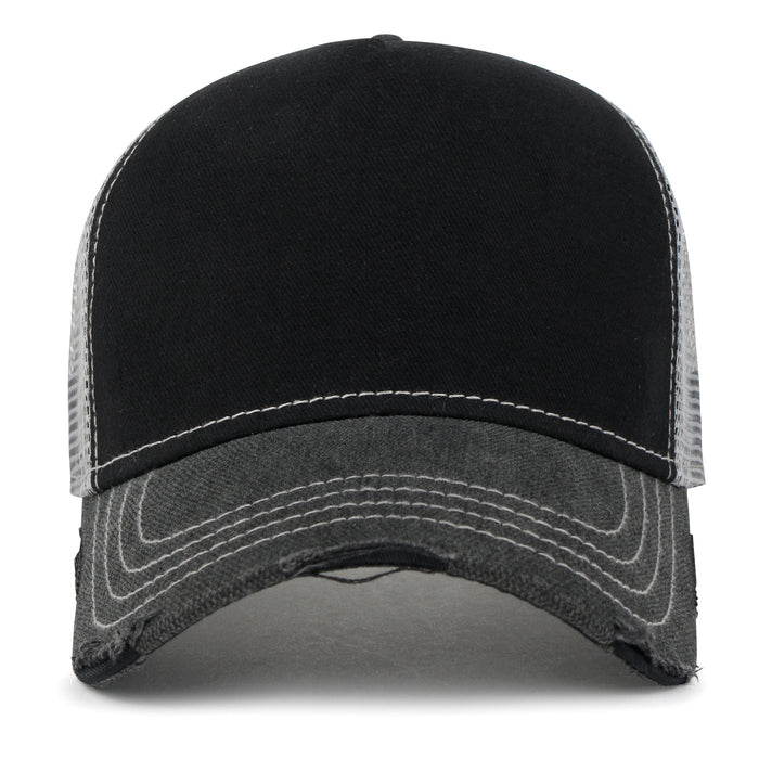 Ililily Ililily PREMIUM Blank Cotton Mesh Back Structured Hat Distressed Baseball Cap