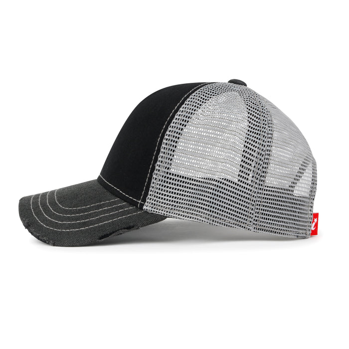 Ililily Ililily PREMIUM Blank Cotton Mesh Back Structured Hat Distressed Baseball Cap