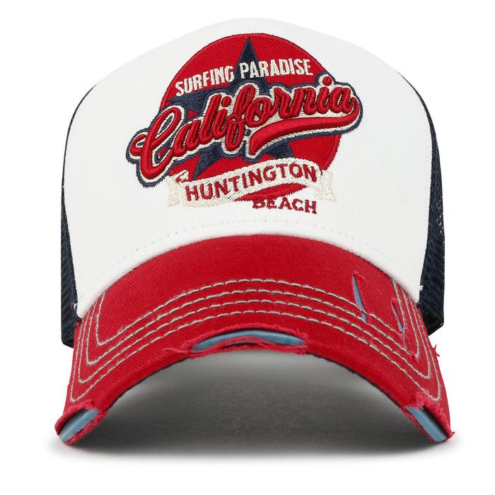 Ililily Ililily PREMIUM California Huntington Round Embroidery Hat Vintage Baseball Cap