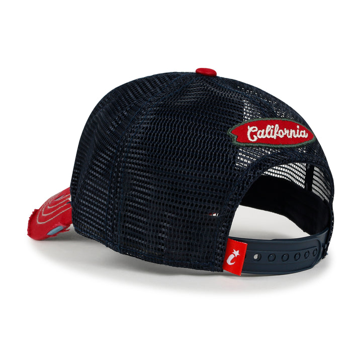 Ililily Ililily PREMIUM California Huntington Round Embroidery Hat Vintage Baseball Cap