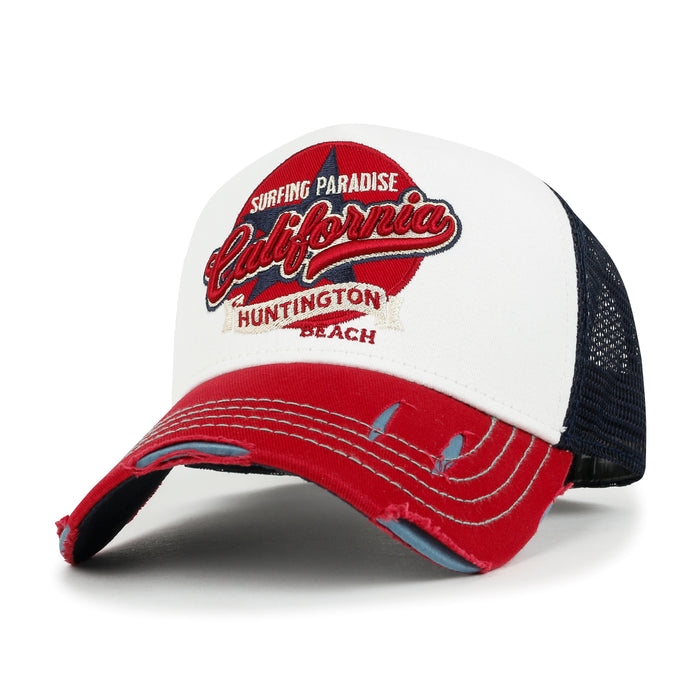 ililily ililily PREMIUM California Huntington Round Embroidery Hat Vintage Baseball Cap