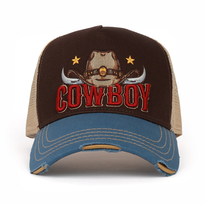 Ililily Ililily PREMIUM Cowboy Wild West Vintage Baseball Cap Structured Trucker Hat