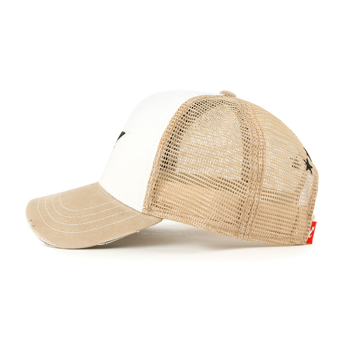 Ililily Ililily PREMIUM Faux Leather Star Patch Baseball Cap Cotton Vintage Trucker Hat