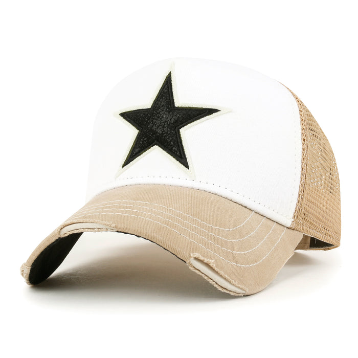 ililily ililily PREMIUM Faux Leather Star Patch Baseball Cap Cotton Vintage Trucker Hat