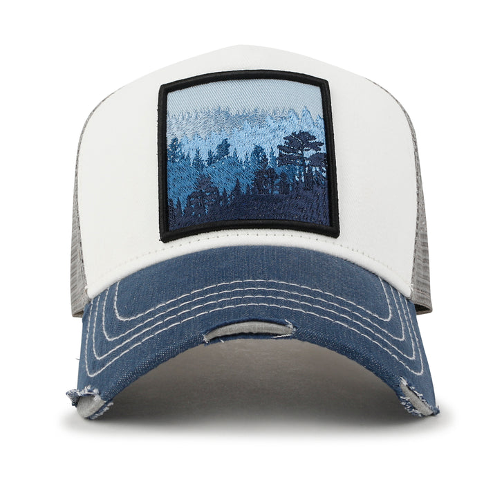 Ililily Ililily PREMIUM Forest Embroidery Cotton Trucker Hat Distressed Baseball Cap