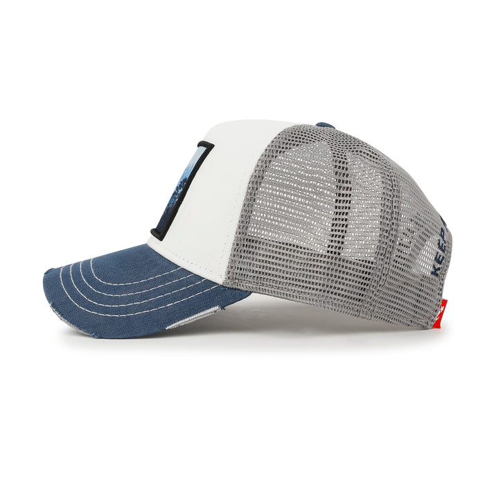 Ililily Ililily PREMIUM Forest Embroidery Cotton Trucker Hat Distressed Baseball Cap