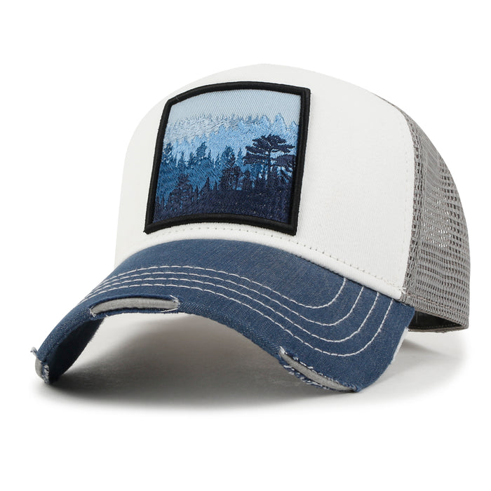 ililily ililily PREMIUM Forest Embroidery Cotton Trucker Hat Distressed Baseball Cap