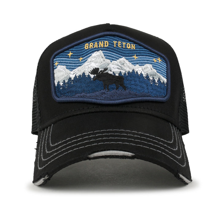Ililily Ililily Premium Grand Teton Embroidery Baseball Cap Structured Trucker Hat