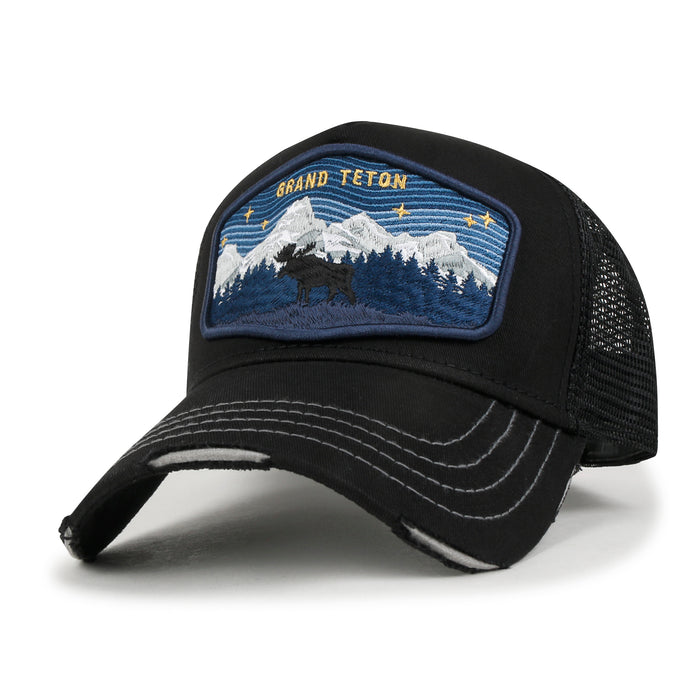 ililily ililily Premium Grand Teton Embroidery Baseball Cap Structured Trucker Hat