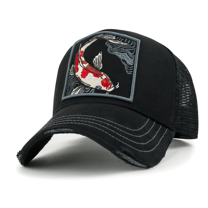 ililily ililily Premium Koi Fish Embroidery Baseball Cap Structured Hat