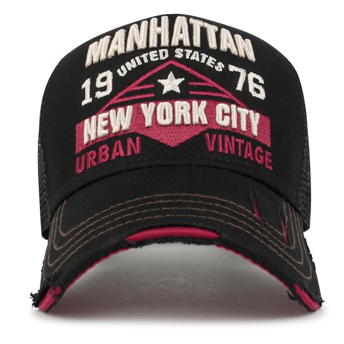 Ililily Ililily PREMIUM Manhattan Wide Embroidery Trucker Hat Vintage Baseball Cap