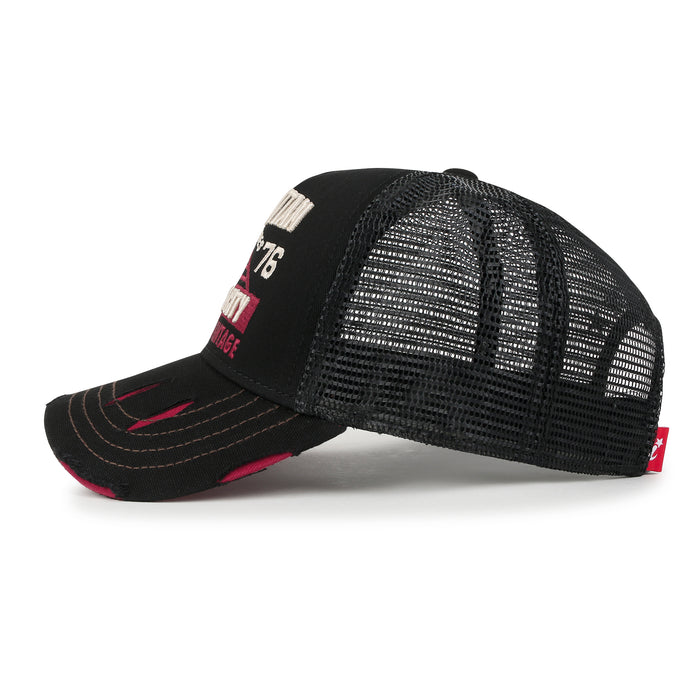 Ililily Ililily PREMIUM Manhattan Wide Embroidery Trucker Hat Vintage Baseball Cap