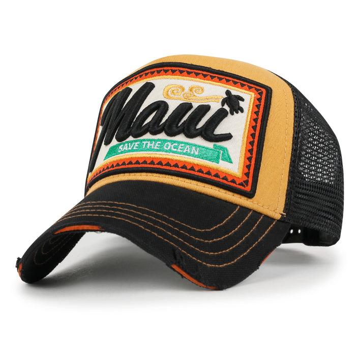 ililily ililily Premium Maui Embroidery Patch Mesh Baseball Cap Distressed Trucker Hat