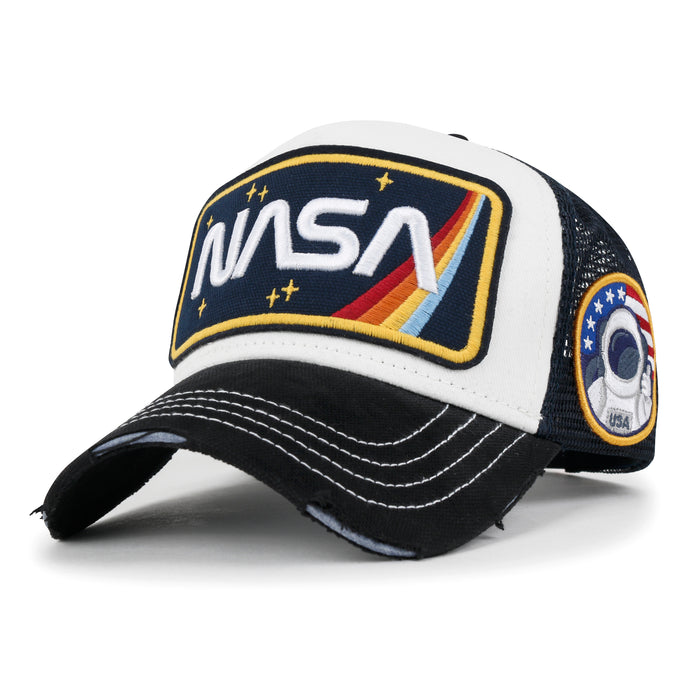 ililily ililily PREMIUM NASA Worm Logo Embroidery Structured Baseball Cap Mesh Back Trucker Hat M / XL