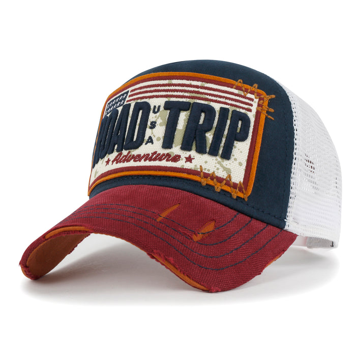ililily ililily PREMIUM ROAD TRIP Vintage Distressed Snapback Trucker Hat Baseball Cap M / XL