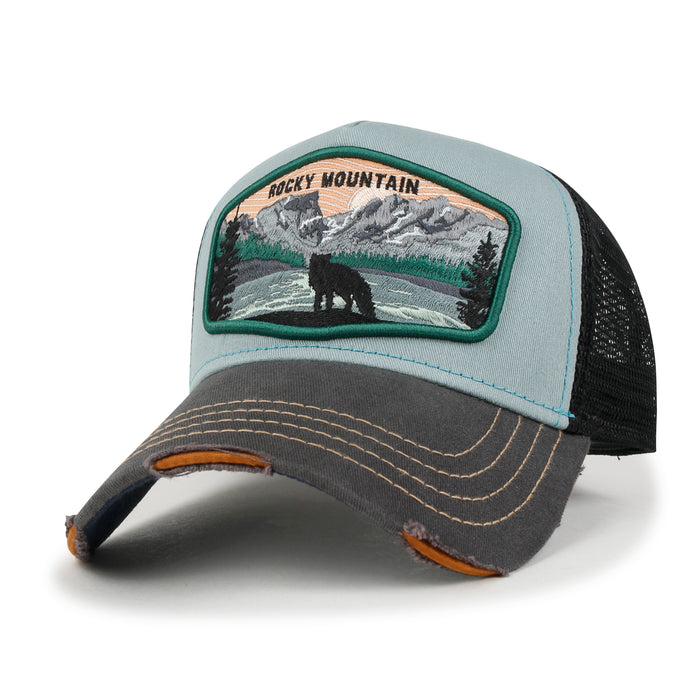 ililily ililily Premium Rocky Mountain Embroidery Baseball Cap Structured Trucker Hat