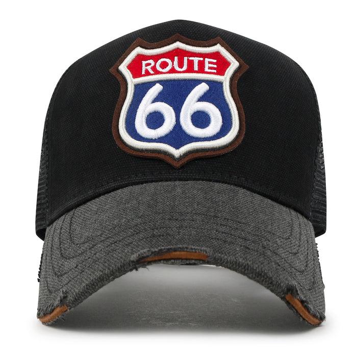 Ililily Ililily PREMIUM Route 66 Embroidery Baseball Cap Cotton Vintage Trucker Hat