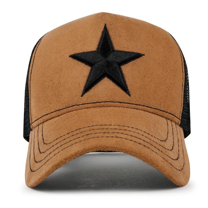 Ililily Ililily PREMIUM Star Embroidery Baseball Cap Faux Suede Trucker Hat