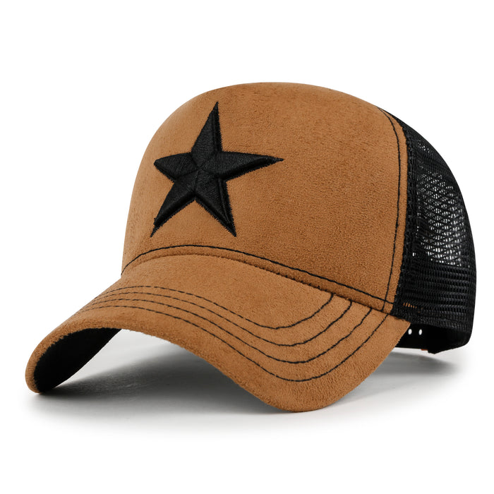ililily ililily PREMIUM Star Embroidery Baseball Cap Faux Suede Trucker Hat ililily ililily PREMIUM Star Embroidery Baseball Cap Faux Suede Trucker Hat