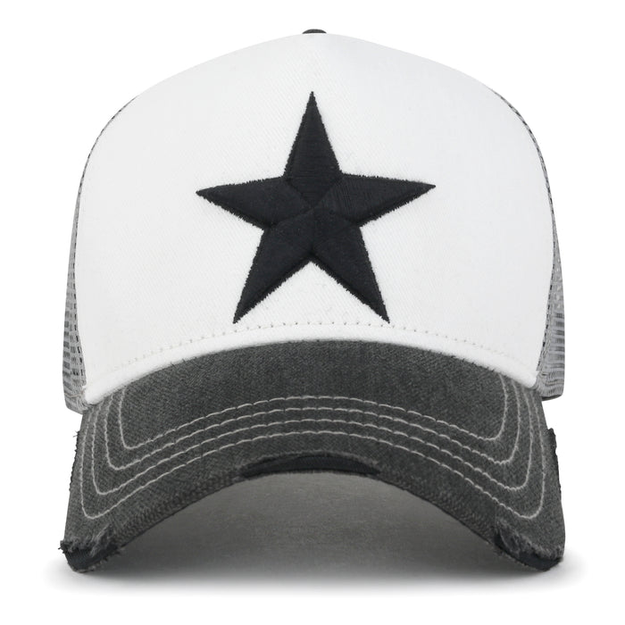 Ililily Ililily Premium Star Embroidery Structured Crown Vintage Trucker Hat
