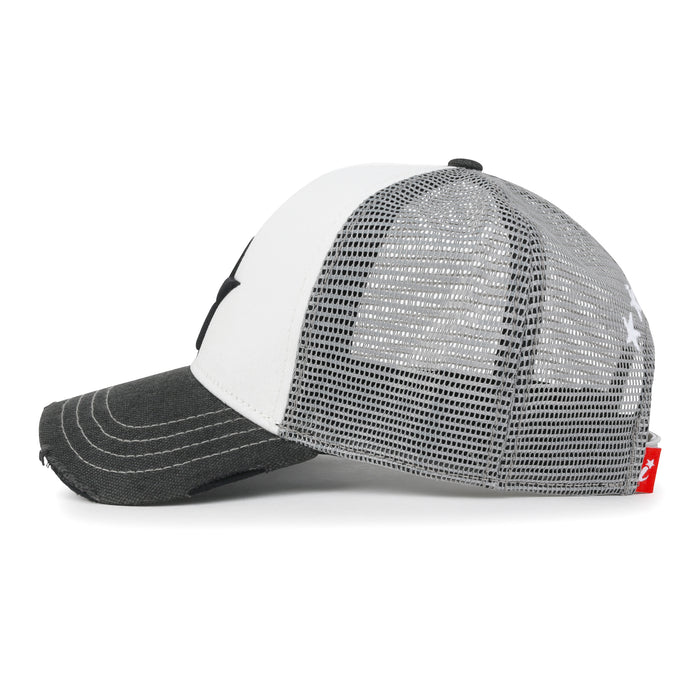 Ililily Ililily Premium Star Embroidery Structured Crown Vintage Trucker Hat