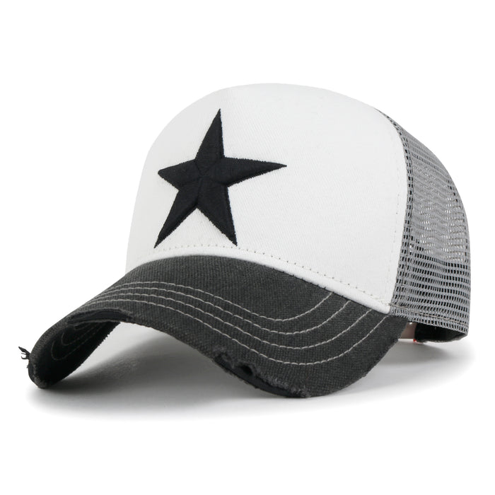 ililily ililily Premium Star Embroidery Structured Crown Vintage Trucker Hat