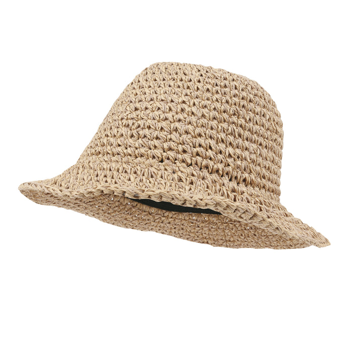 ililily ililily Raffia Straw Feminine Sun Bonnet Hat Classic Crochet Bucket Hat