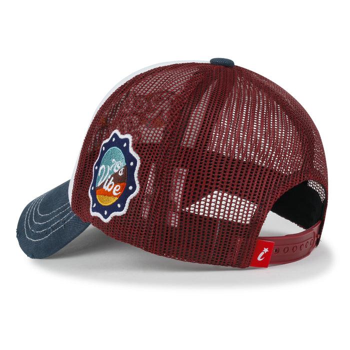 Ililily Ililily Retro Embroidery Baseball Cap Vintage Distressed Cotton Trucker Hat