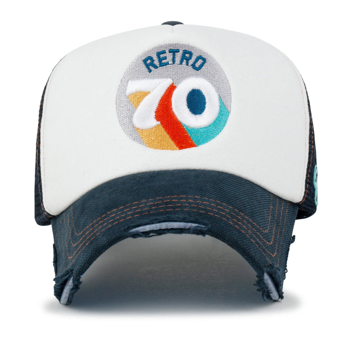 Ililily Ililily Retro Embroidery Baseball Cap Vintage Distressed Cotton Sponge Trucker Hat