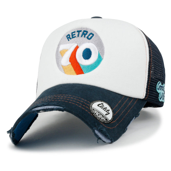 ililily ililily Retro Embroidery Baseball Cap Vintage Distressed Cotton Sponge Trucker Hat