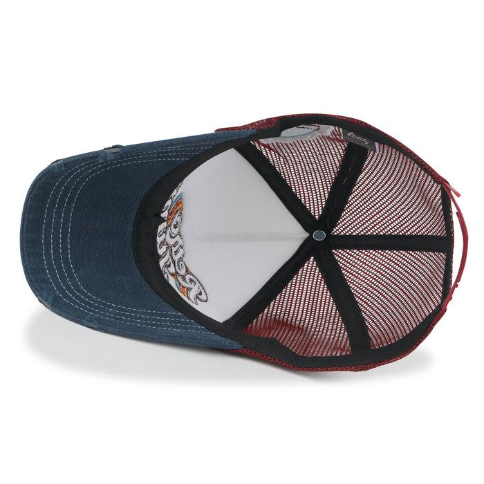 Ililily Ililily Retro Embroidery Baseball Cap Vintage Distressed Cotton Trucker Hat