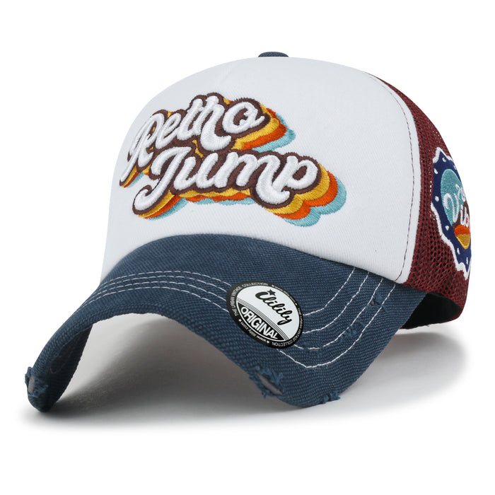 ililily ililily Retro Embroidery Baseball Cap Vintage Distressed Cotton Trucker Hat