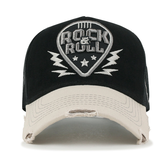 Ililily Ililily Rock & Roll Embroidery Baseball Cap Guitar Pick Vintage Trucker Hat