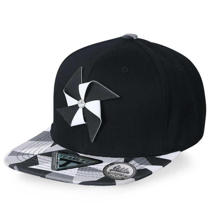 ililily ililily Rubber Pinwheel Baseball Cap Mosaic Pattern Flat Bill Snapback Hat