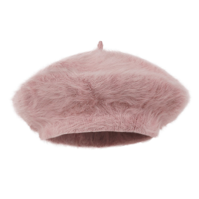 Ililily Ililily Solid Color Angora French Beret Furry Artist Flat Winter Hat