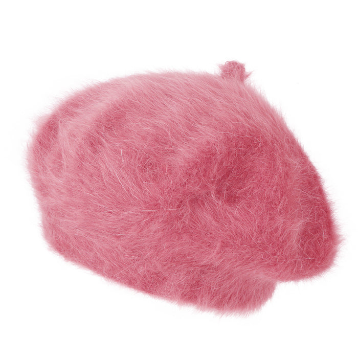 ililily ililily Solid Color Angora French Beret Furry Artist Flat Winter Hat